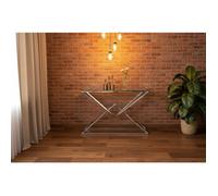 Console acier inoxydable chrome plateau verre trempé 120 cm Pyramide