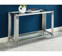 Console avec 1 étagère en verre trempé et acier inoxydable - Chromé - NOMELANO