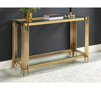 Console avec 1 étagère en verre trempé et acier inoxydable - Doré - NOMELANO