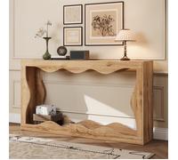 Console avec Bordure Ondulée Effet Bois Naturel - 160,5x30x86,5 cm - Table d'Entrée Design à 2 Niveaux Style Wabi-Sabi - Naturel