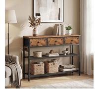 Console, avec Éclairage LED, 3 Tiroirs en Tissu, Multiprise Intégrée, Salon, Entrée, Marron