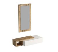 Console avec miroir en bois "Vien " - 82 x 29 x 15 cm - Blanc