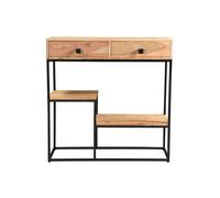 Console avec rangements 2 tiroirs en bois massif et métal noir L80 cm GRENELLE