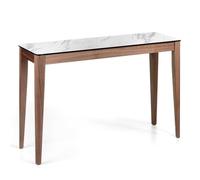 Console bois noyer et plateau en marbre céramique blanc Mykal