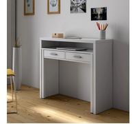 Console bureau 2 tiroirs 99x36x88 cm blanc
