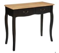 Atmosphera - Console Chrysa, style baroque, 2 tiroirs, noir et bois, L87 x P34 x H78 cm