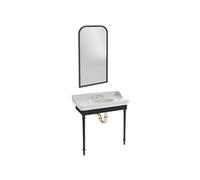 Console Cléo 1889 avec plan vasque 3 trous + miroir + mélangeur croisillon lavabo or + siphon or