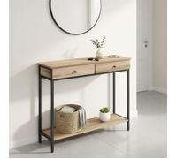 Console d’Entrée Industrielle, avec 2 Tiroirs, Table Basse en Acier, pour Salon, Chambre, Entrée, Camel et Noir