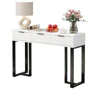 Console d’entrée moderne blanc/noir cadre doré avec tiroirs et poignées décoratives, pieds réglables - couloir salon
