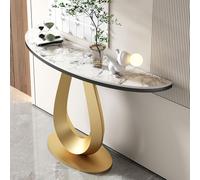 Console d’entrée moderne en forme de demi-lune avec veinures dorées marbrées, table décorative étroite pour derrière canapé, adaptée au salon, à l’entrée(Gold,80*35*80cm/31.5*13.8*31.5in)