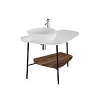 Console de lavabo VitrA Plural 62570 103,2 x 61,2 x 73 cm, à gauche, étagère en noyer, plan de travail blanc brillant