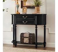 Console de rangement pour entrée, table d'appoint étroite, console demi-lune au style rétro incurvé avec 2 tiroirs et une étagère ouverte, en bois massif, idéale pour le salon, le couloir et