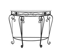 Console de rangement pour entrée, table d'appoint étroite, console demi-lune avec élégants pieds en métal à volutes et plateau en imitation marbre, idéale pour l'entrée, le salon, le couloir
