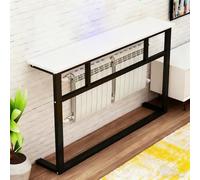 Console de rangement pour entrée, table d'appoint étroite, étagère de radiateur élégante en métal, design ultra-fin pour salon et cuisine, montage facile, blanc et noir, 120 x 20 x 80 cm / 4