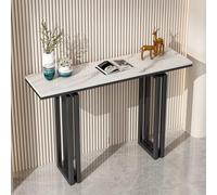 Console de rangement pour entrée, table d'appoint étroite, table console moderne décorative avec étagères de rangement, plateau en ardoise contemporain et base créative en métal noir (100 cm