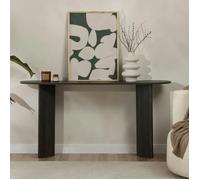 Console de salon noire ovale - pieds en V, effet bois MARFA