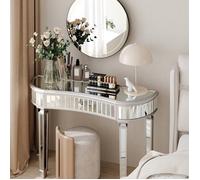 Console demi-lune miroir 120 cm avec tiroir, verre rainuré, table d'entrée pour chambre et salon gris - UVRION