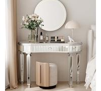 Console Demi-Lune Miroir avec Verre Cannelé, Salon et Entrée, Gris, 120cm