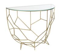 Console demi-lune vintage 90x46x76 cm en métal doré et verre - MOOZA