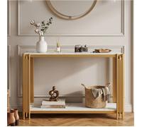 Console d'entrée 2 étagères effet marbre blanc et structure métal doré - BEAUNIV - Moderne pour salon chambre 123,5×33,5×80 cm
