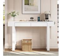 Console d'entrée blanche 120 x 35,5 x 76,5 cm avec 2 tiroirs, prise USB/USB-C, pieds réglables MDF