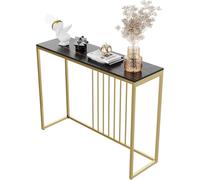 Console d'entrée, en marbre, style scandinave, noire, meuble d'entrée, banc, doré, table d'entrée, pour hall d'entrée, salon, 100 x 30 x 78