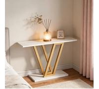 Console d'entrée étroite avec plateau et piètement en V - TCQPZ - Métal et Bois Blanc et Doré pour Entrée 110×30×80 cm