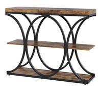 Console d'entrée industrielle - LUNSY - 100x30x79,9 cm - Marron - Étagères à 3 niveaux - Pieds géométriques en métal