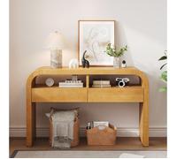 Console d'entrée moderne en MDF naturel, 2 tiroirs, étagère ouverte, bords arrondis, 120 x 35,5 x 76,5 cm