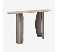 Console d'entrée ovale 135x40 cm en travertin et acier inoxydable Neriyu