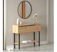 Console d'entrée rangement 2 portes décor bois et miroir JENA