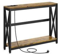 HomCom Console meuble 2 niveaux industriel – prises de courant et USB – 100 x 24 x 75 cm – marron