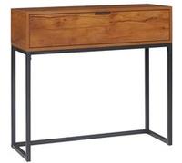 Console design - grand tiroir - dim. 80 x 30 x 76 cm - acier noir effet bois noyer Marron G