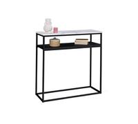 IDMarket – Console double Alaska – Effet marbre et bois noir – Pied métal noir