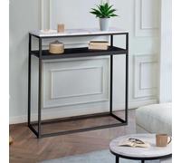 Console double ALASKA effet marbre et bois noir pied métal