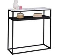 IDMarket – Console double Alaska – Effet marbre et bois noir – Pied métal noir