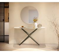 Console Edge forme bateau 140x40 cm Céramique Calacatta Luxe Weiß-Gold-Gris Estelo Métal Effektfinish Titan