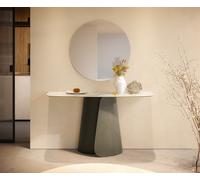 Console Edge forme bateau 140x40 cm Céramique Calacatta Luxe Weiß-Gold-Gris Livos Métal Effektfinish Titan
