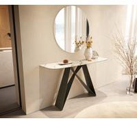 Console Edge forme bateau 140x40 cm Céramique Calacatta Luxe Weiß-Gold-Gris Velio Métal Effektfinish Titan