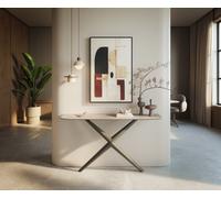 Console Edge forme bateau 140x40 cm Céramique Laminam® Travertino Bianco Creme-Weiß Estelo Métal Effektfinish Titan
