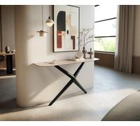 Console Edge forme bateau 140x40 cm Céramique Laminam® Travertino Bianco Creme-Weiß Estelo Métal Noir