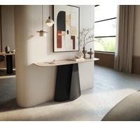 Console Edge forme bateau 140x40 cm Céramique Laminam® Travertino Bianco Creme-Weiß Livos Métal Noir