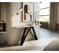 Console Edge forme bateau 140x40 cm Céramique Laminam® Travertino Bianco Creme-Weiß Velio Métal Noir