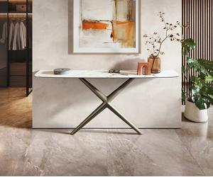 Console Edge forme bateau 180x40 cm Céramique Calacatta Luxe Weiß-Gold-Gris Estelo Métal Effektfinish Titan