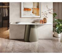 Console Edge forme bateau 180x40 cm Céramique Calacatta Luxe Weiß-Gold-Gris Livos Métal Effektfinish Titan