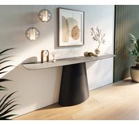 Console Edge forme bateau 180x40 cm Céramique Gris béton Conos Métal Noir
