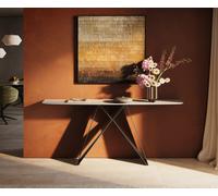 Console Edge forme bateau 180x40 cm Céramique Laminam® Travertino Bianco Creme-Weiß Velio Métal Effektfinish Titan