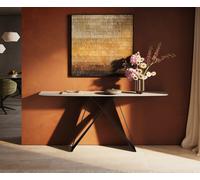 Console Edge forme bateau 180x40 cm Céramique Laminam® Travertino Bianco Creme-Weiß Velio Métal Noir