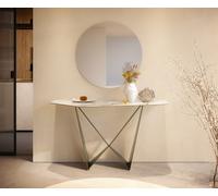 Console Edge Polygonal 140x50 cm Céramique Calacatta Luxe Weiß-Gold-Gris Spios Métal Effektfinish Titan