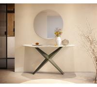 Console Edge Polygonal 140x50 cm Céramique Calacatta Luxe Weiß-Gold-Gris Zentharo Métal Effektfinish Titan
